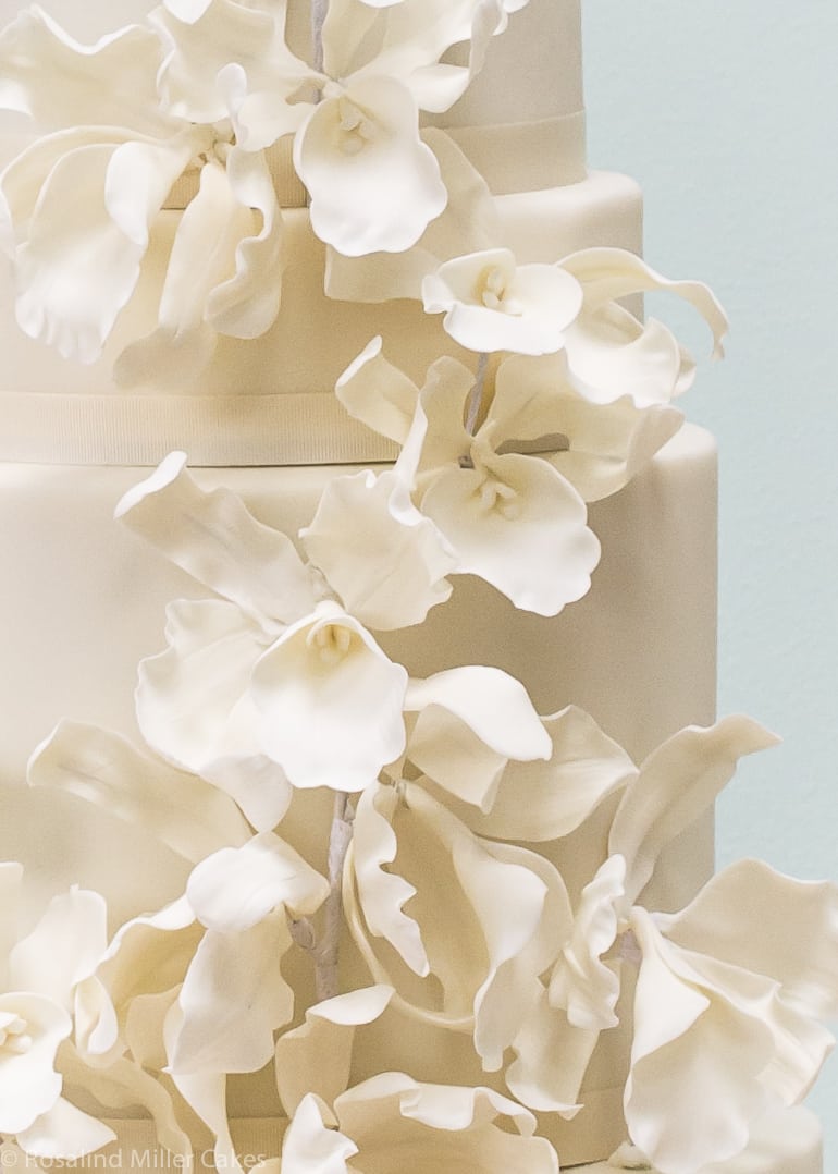 Orchids and Anemones Wedding Cake
