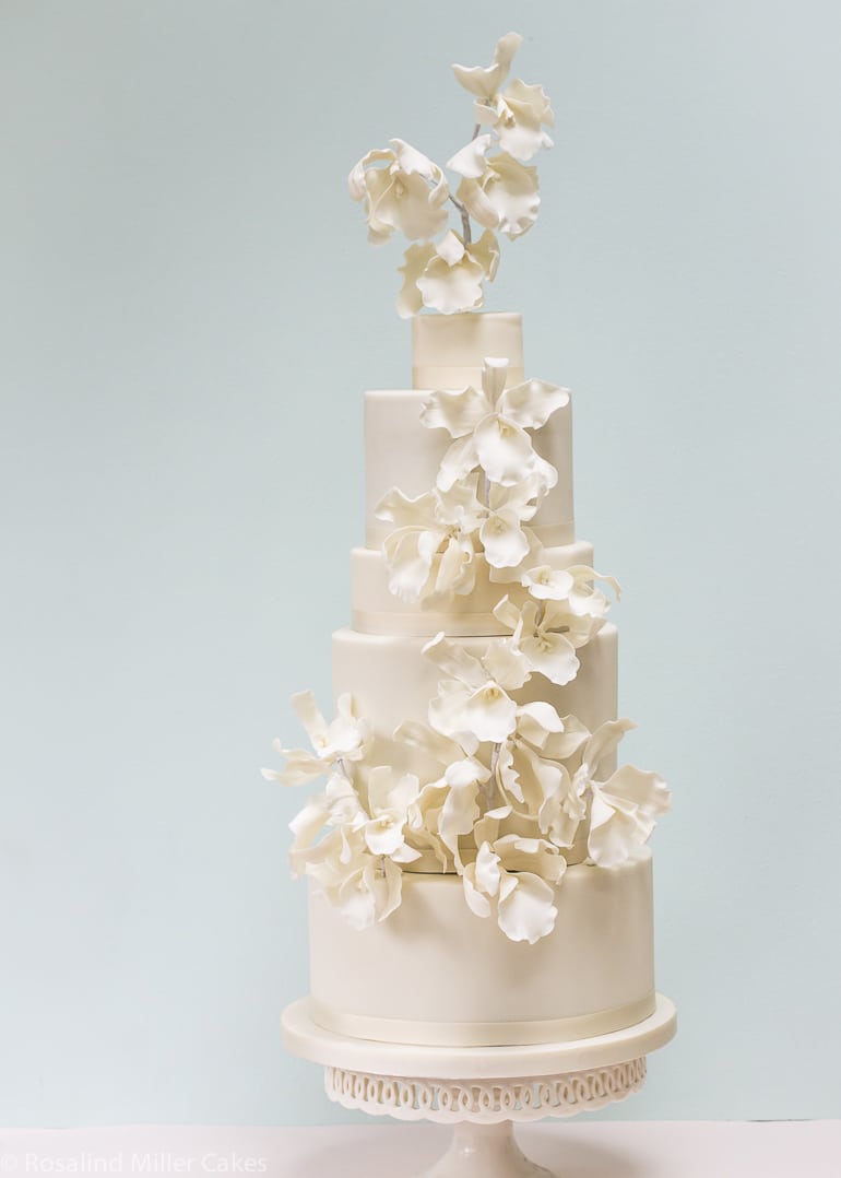 Orchids and Anemones Wedding Cake