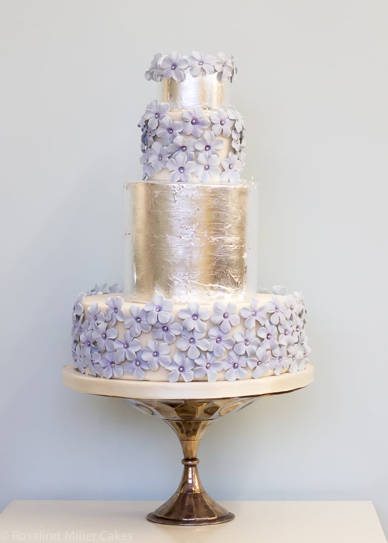 Blue Meadows and Silver Leaf Wedding Cake