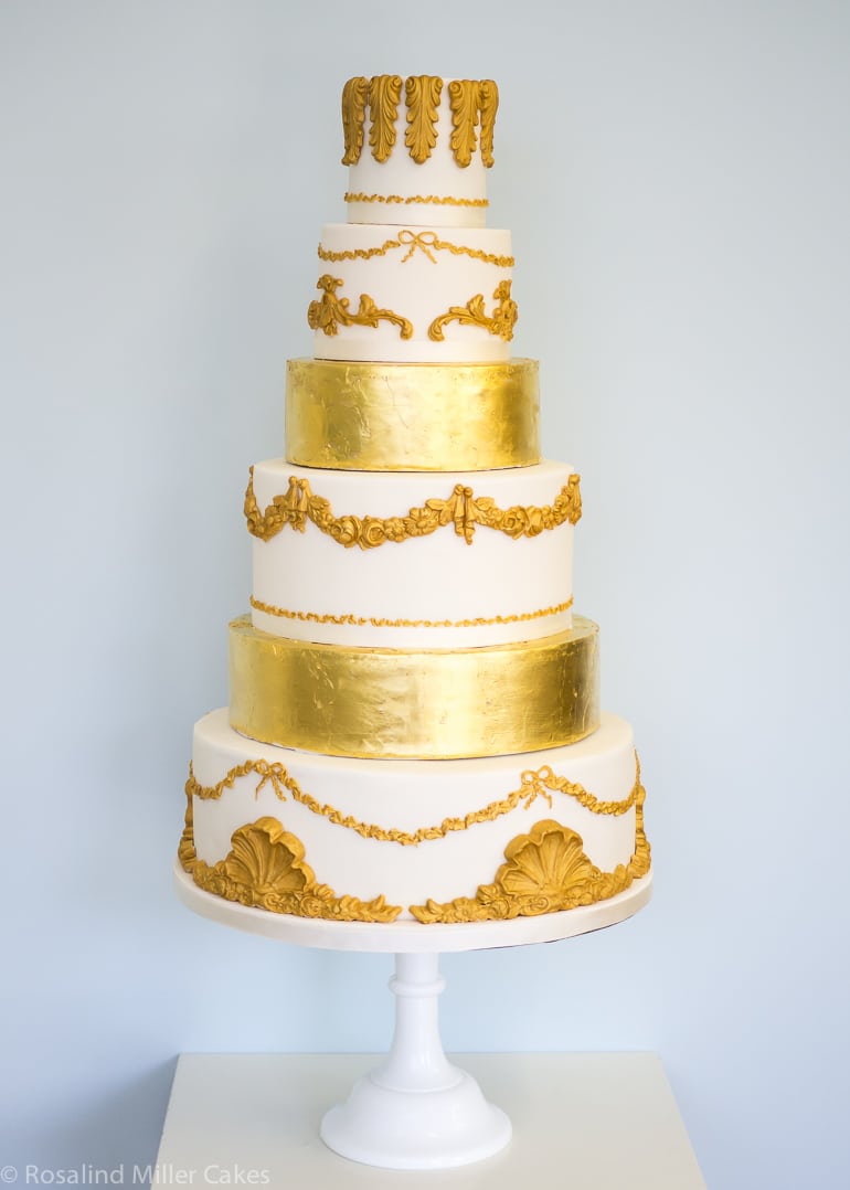 Gold and Ivory Baroque Wedding Cake