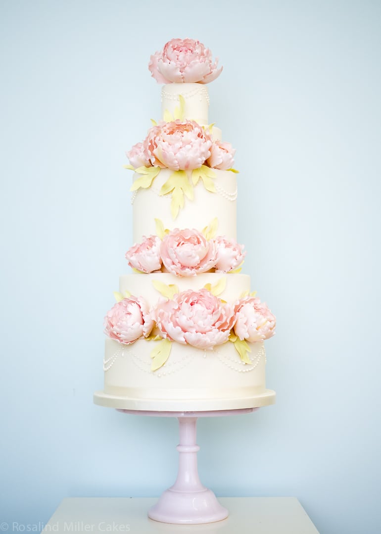 Pink Peonies Wedding Cake