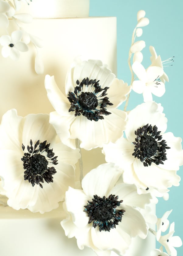 White Anemones Wedding Cake