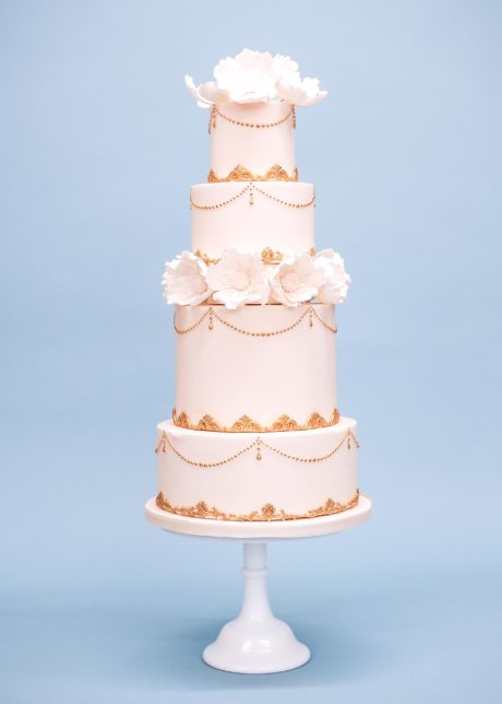 Gold and Ivory Piped Anemones 3 Tier Wedding Cake Three Tiered Wedding Cake Class
