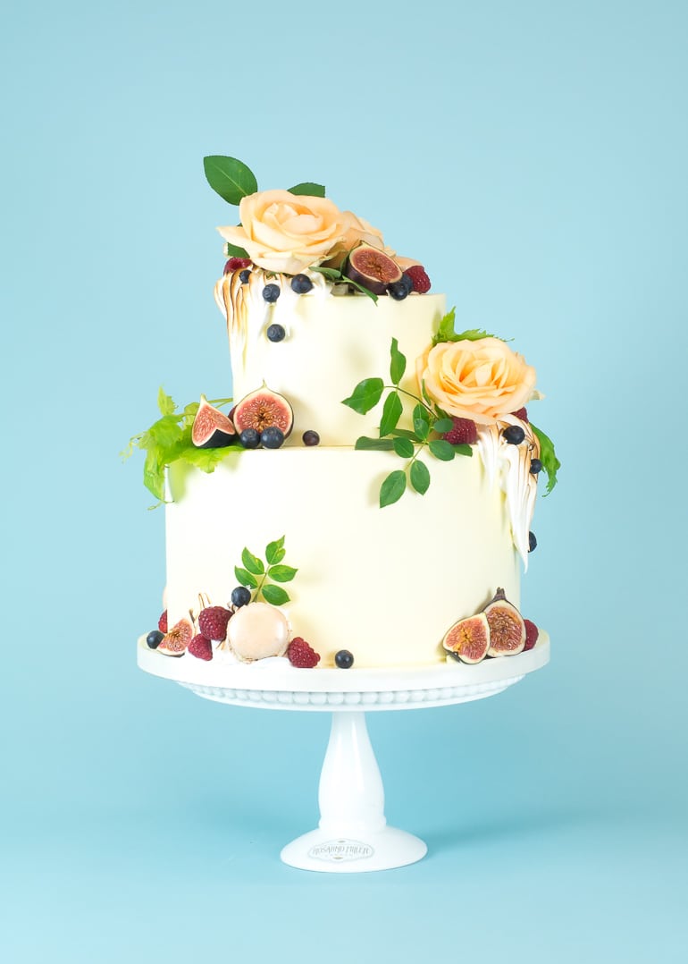 Buttercream Fruit and Fresh Flowers wedding cake