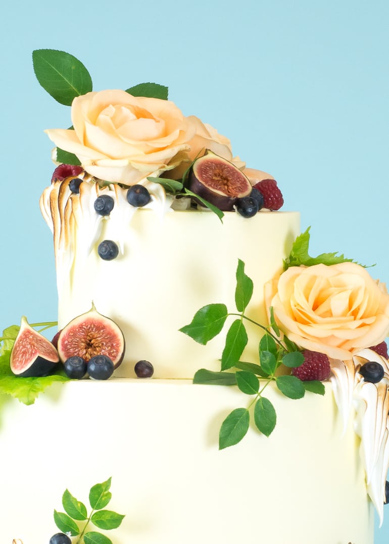 Buttercream Fruit and Fresh Flowers wedding cake