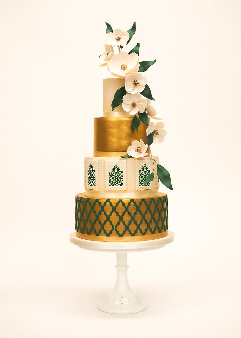 Gold & Green Mashrabiya Wedding Cake