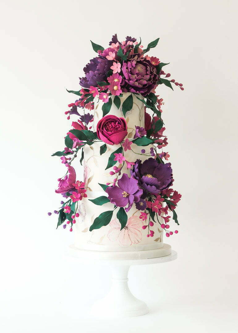 Jewel Tone Florals Wedding Cake with Handmade Sugar Flowers