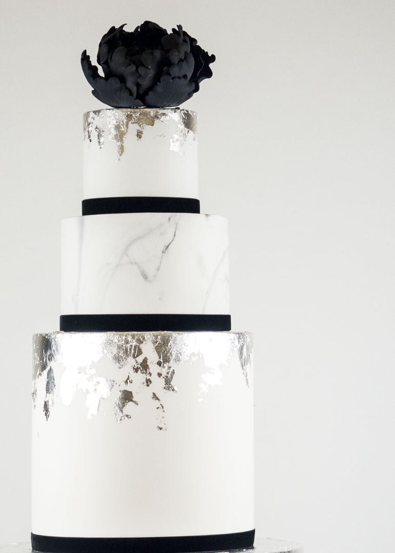 Black and Silver Marbled Wedding Cake by Rosalind Miller Cakes