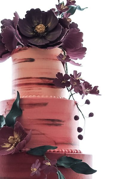 Burgundy Marbled Buttercream Wedding Cake by Rosalind Miller Cakes